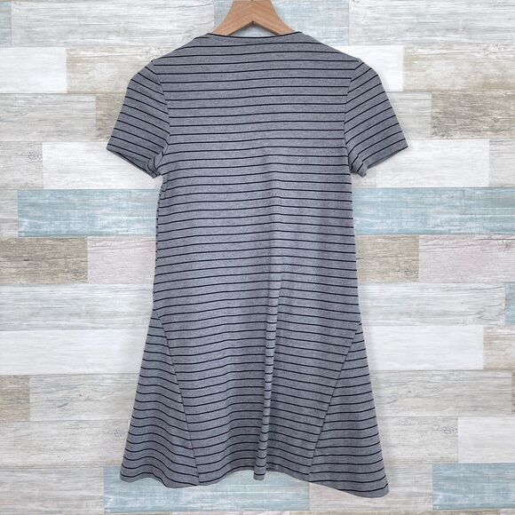 Zara Trafaluc A Lined Tunic Top Gray Black Striped Crewneck Stretch Womens Small - Picture 4 of 6